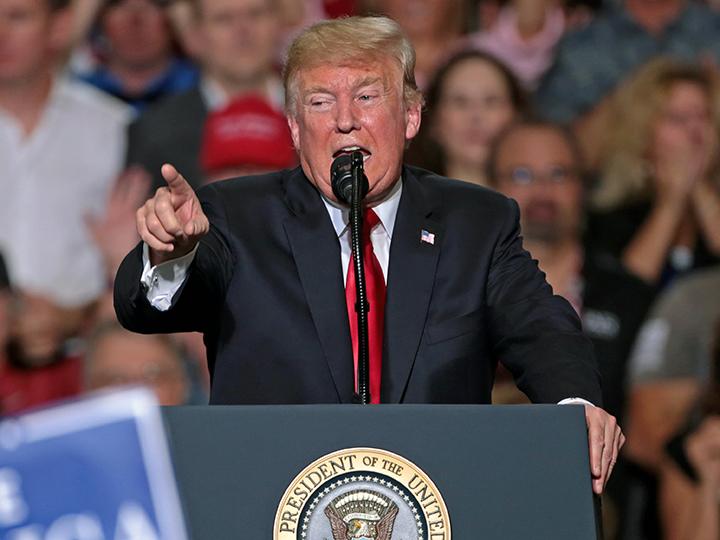 Donald Trump speaks at a Republican rally in Phoenix