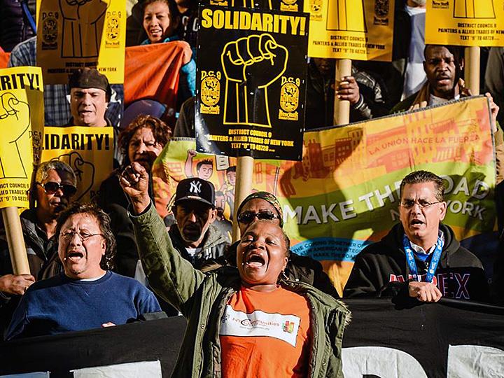 Labor activists march against gentrification and exploitation in New York City