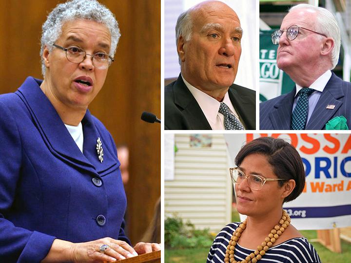 Clockwise from left: Toni Preckwinkle, Bill Daley, Ed Burke and Rossana Rodriguez