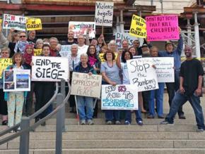 BDS activists outside a Minnesota State Board of Investment meeting