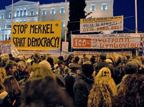 A rally in front of Greece's parliament building to fight for an end to the Memorandum and austerity