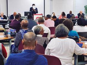 Community members attend a panel discussion on Ohio Issue 1 in Columbus