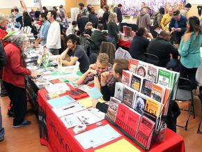 Browsing radical literature at the 2017 Howard Zinn Book Fair in San Francisco