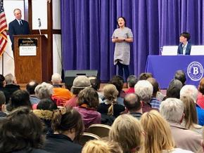 Rossana Rodríguez speaks at the aldermanic forum in Chicago’s 33rd Ward